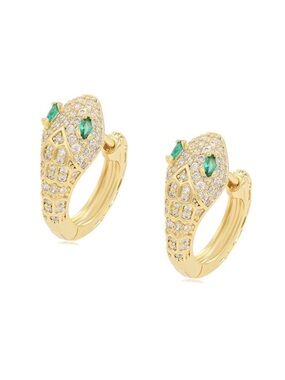 14k Gold Plated Hoop Earrings with White CZ Zircon | Luxury Jewelry